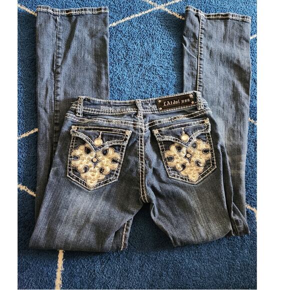 L.A Idol Women's Embellished Dark Wash Bootcut Jeans-9 W21x L34 - Picture 1 of 8